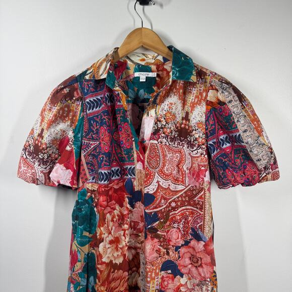 Chico's Dress Women 4 NWT Very Cherry Balloon Hem Tapestry Floral Pocket Modest - Picture 3 of 8